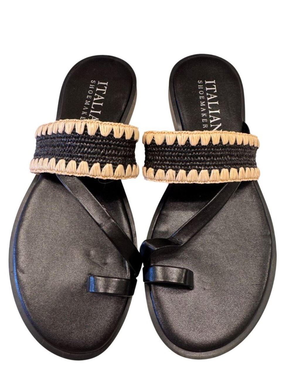 Italian Shoemaker Size 8.5 Sandal Slip On NWOB Black Tan